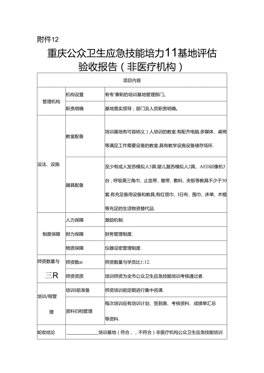 重庆公众卫生应急技能培训基地评估验收报告（非医疗机构）.docx_第1页