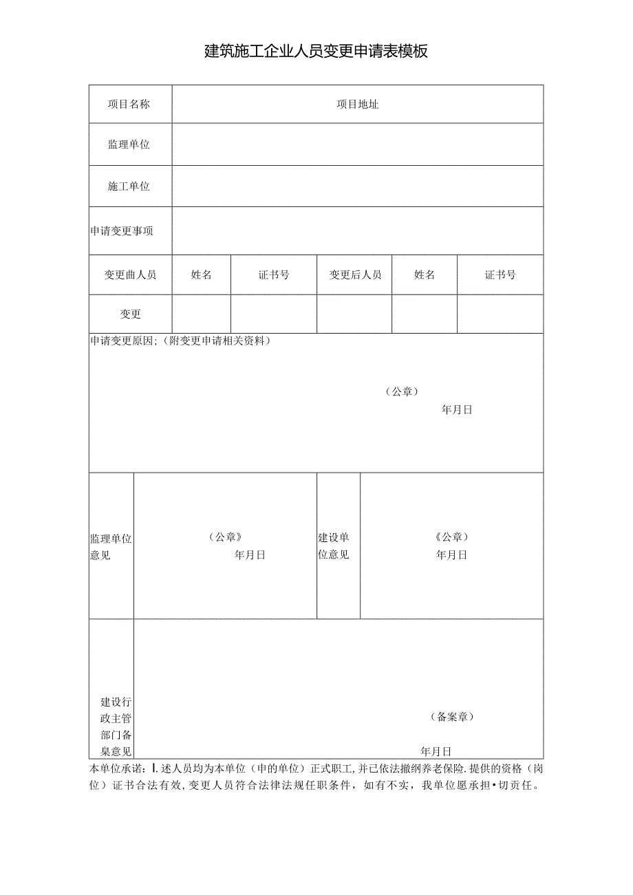 建筑施工企业人员变更申请表模板.docx_第1页