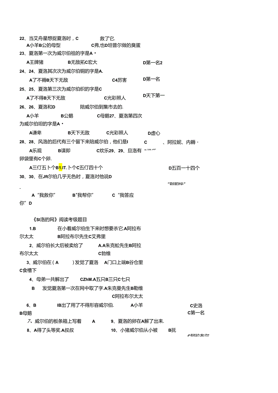 《夏洛的网》阅读考级测试题.docx_第3页