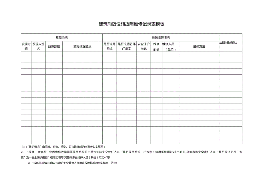 建筑消防设施故障维修记录表模板.docx_第1页