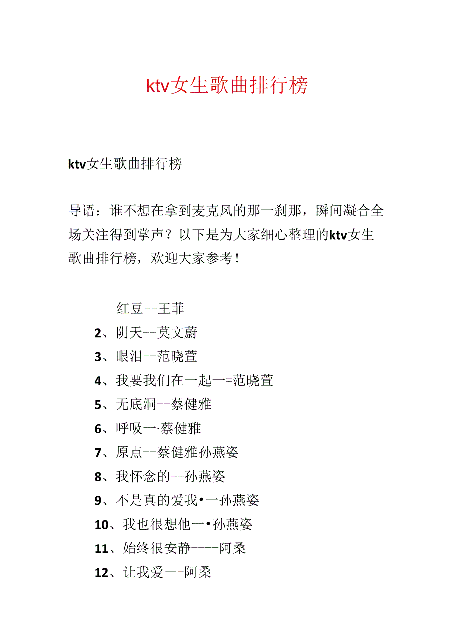 ktv女生歌曲排行榜.docx_第1页