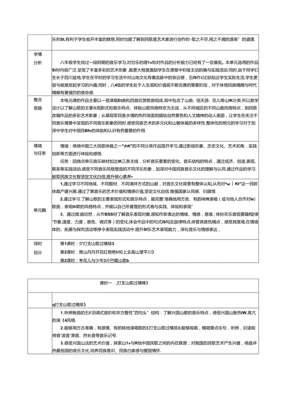 人音版初中音乐八年级下册 第三单元《山野放歌》单元整体教学设计（表格式）.docx_第2页