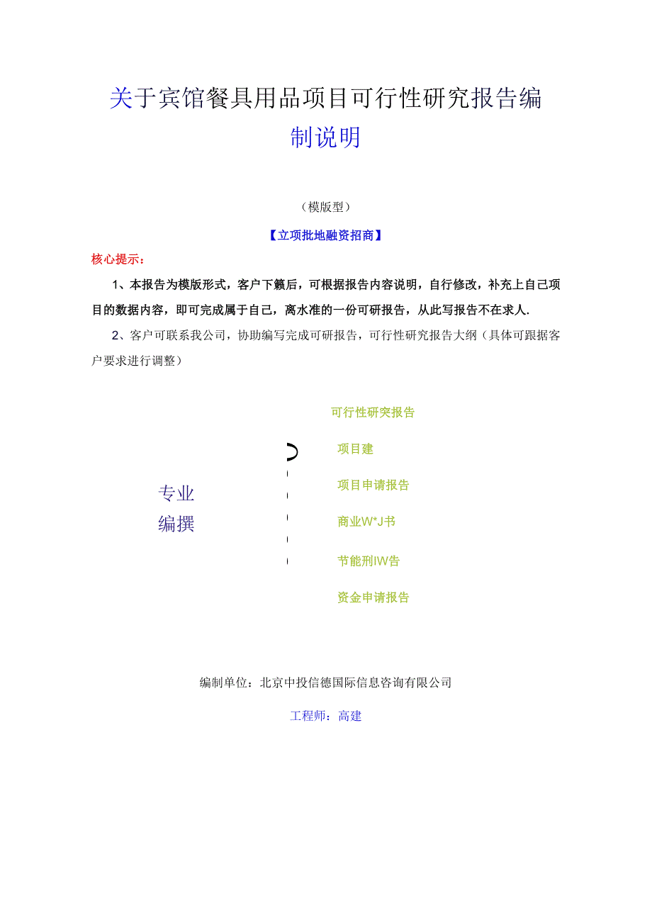 宾馆餐具用品项目可行性研究报告编写格式说明(模板套用型文档).docx_第2页