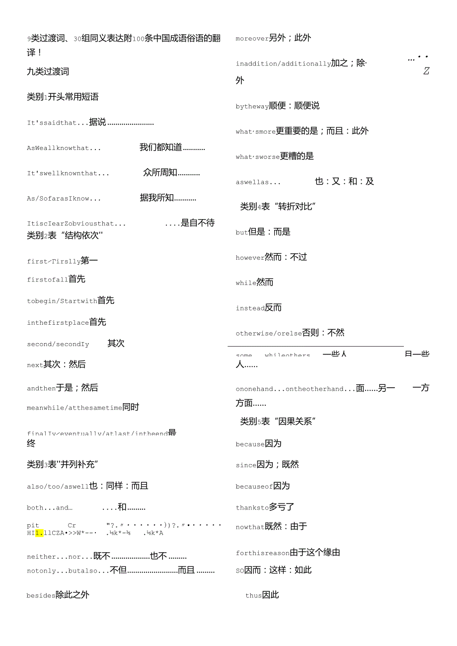 9类过渡词、30组同义表达附100条中国成语俗语的翻译!.docx_第1页