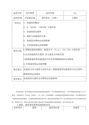 1.4速度和加速度教案-经典教学教辅文档.docx