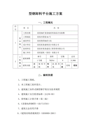 办公楼型钢卸料平台施工方案福建.doc