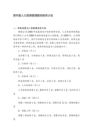 XX企业XX年度人力资源管理计划.docx