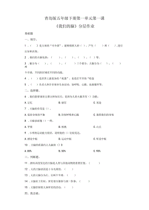 青岛版科学五年级下册1我们的脑同步分层作业（青岛版）.docx