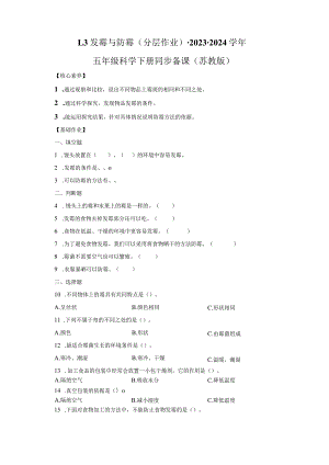 苏教版科学五年级下册3发霉与防霉同步分层作业.docx