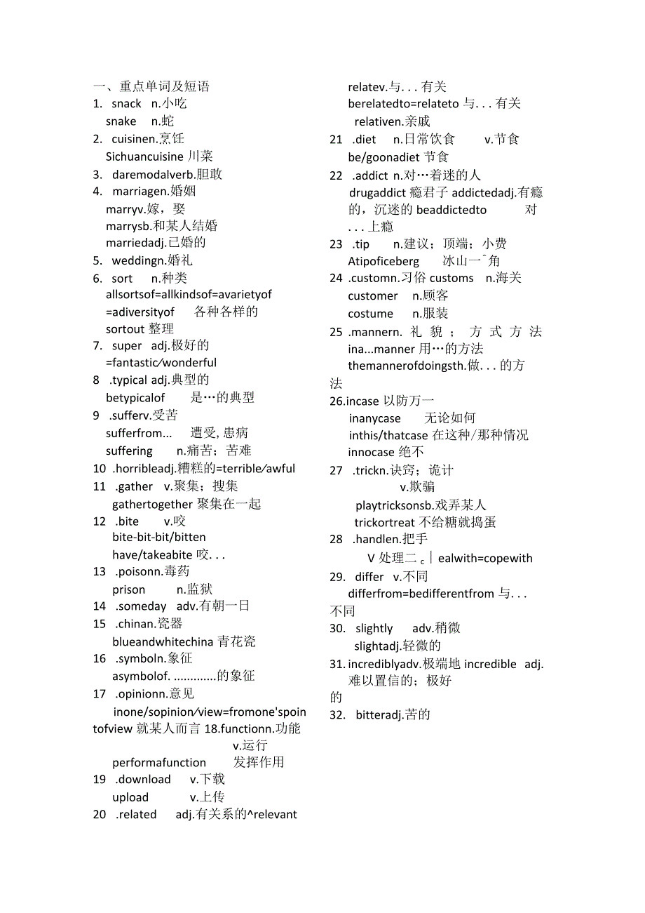 外研版（2019）必修第二册Unit1FoodforThought单词短语总结清单素材.docx_第1页