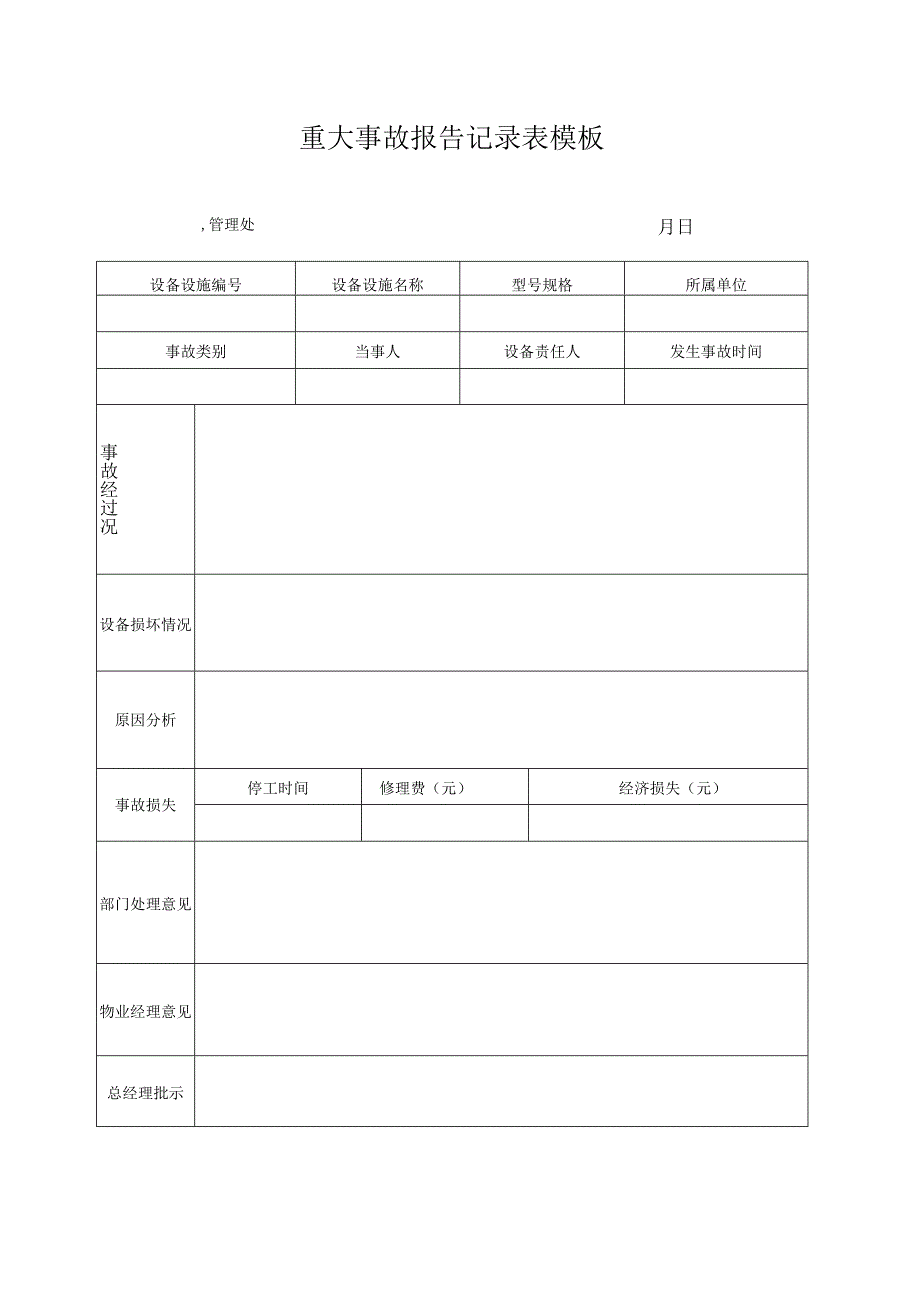 重大事故报告记录表模板.docx_第1页