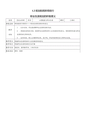 心理健康与职业生涯（教案）（教学设计）1.2规划航程引领前行.docx