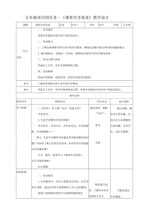 【浙教版】五年级下册《劳动》项目四任务一《调查共享需求》教案.docx