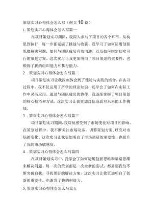 策划实习心得体会怎么写（例文10篇）.docx