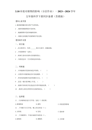 苏教版科学五年级下册10昼夜对植物的影响同步分层作业.docx