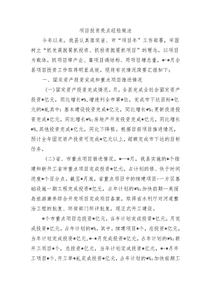 项目投资亮点经验做法.docx