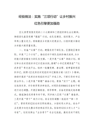 经验做法：实施“三项行动+”+让乡村振兴红色引擎更加强劲.docx