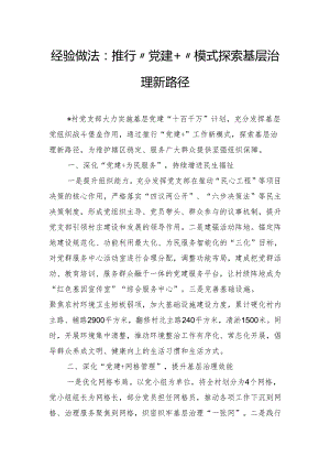 经验做法：推行“党建+”模式 探索基层治理新路径.docx