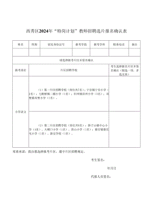 西秀区2024年“特岗计划”教师招聘选片报名确认表.docx