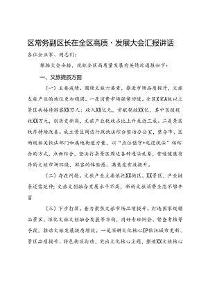 区常务副区长在全区高质量发展大会汇报讲话.docx