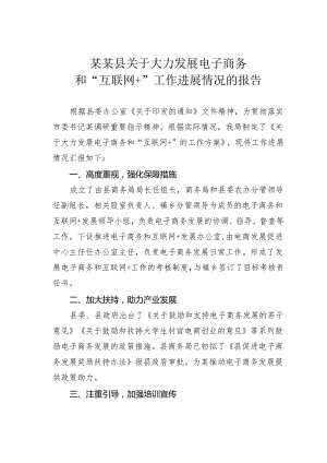 某某县关于大力发展电子商务和“互联网+”工作进展情况的报告.docx