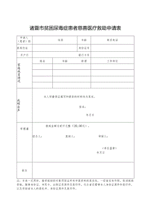 诸暨市贫困尿毒症患者慈善医疗救助申请表.docx