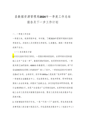 县数据资源管理局2024年一季度工作总结报告及下一步工作计划.docx