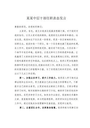 某某中层干部任职表态发言.docx