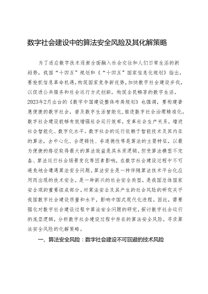 数字社会建设中的算法安全风险及其化解策略.docx