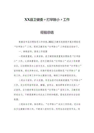 XX县卫健委“打早除小”工作经验总结.docx