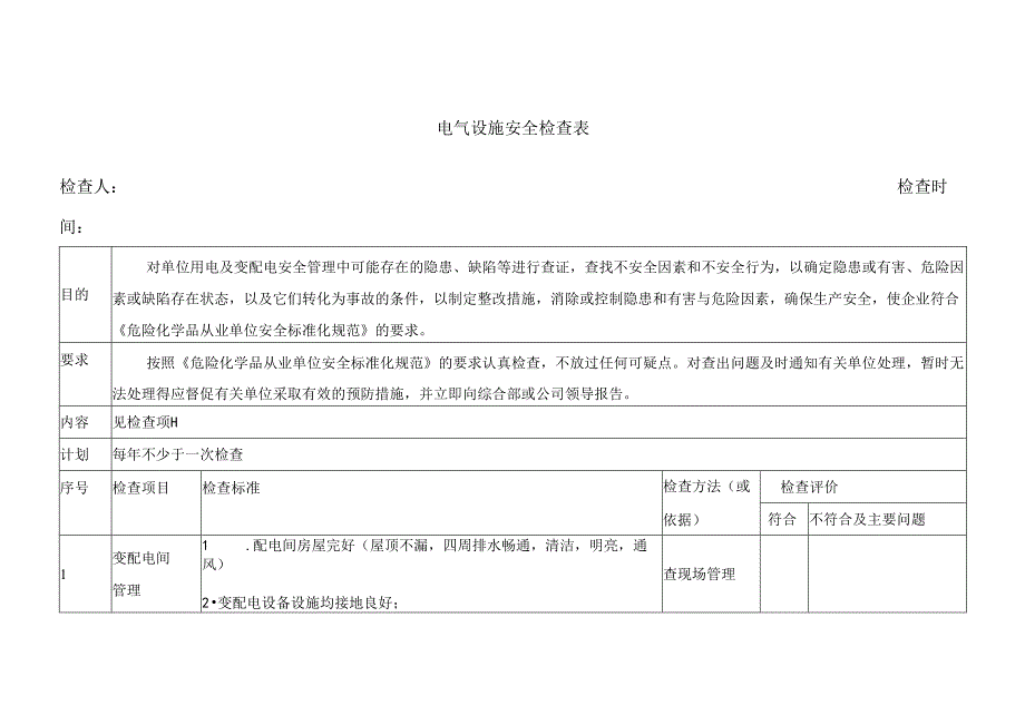 电气设施（配电箱配电柜）安全检查表.docx_第1页