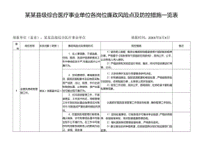 某某县级综合医疗事业单位（医院）各岗位廉政风险点及防控措施一览表.docx