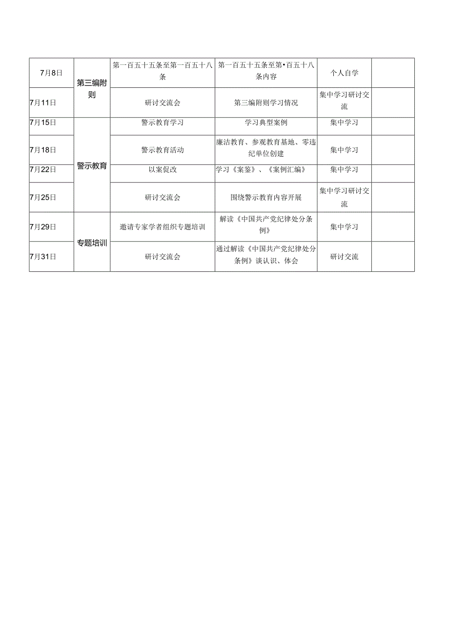 《中国共产党纪律处分条例》2024年学习计划表.docx_第2页