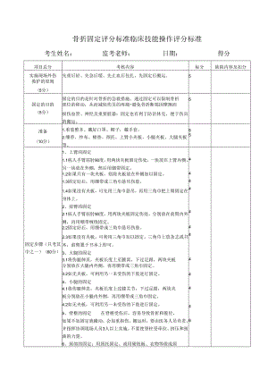 骨折固定评分标准临床技能操作评分标准.docx