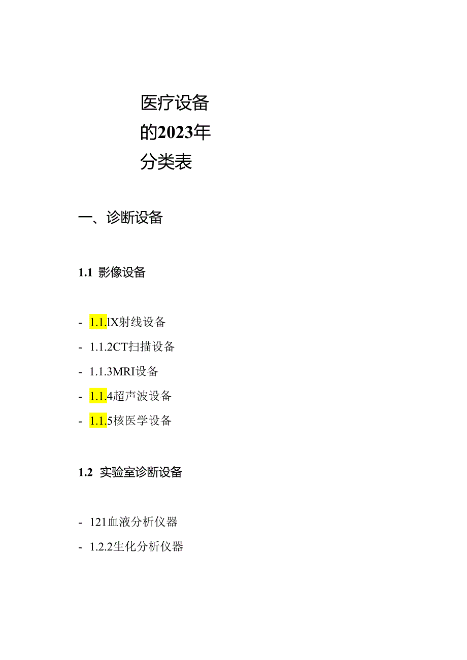 医疗设备的2023年分类表.docx_第1页