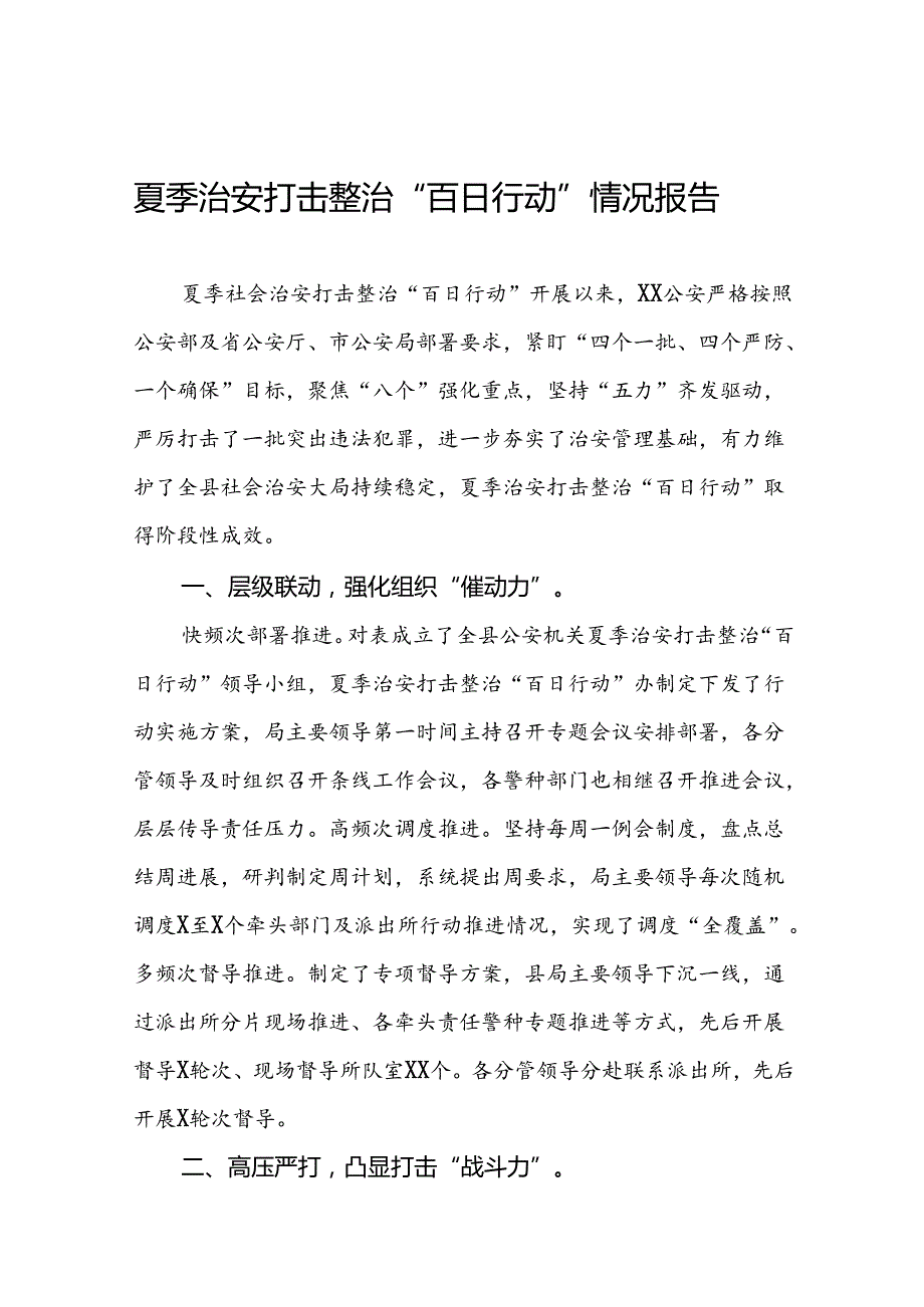 2024年公安夏季治安打击整治“百日行动”阶段性总结报告十四篇.docx_第1页