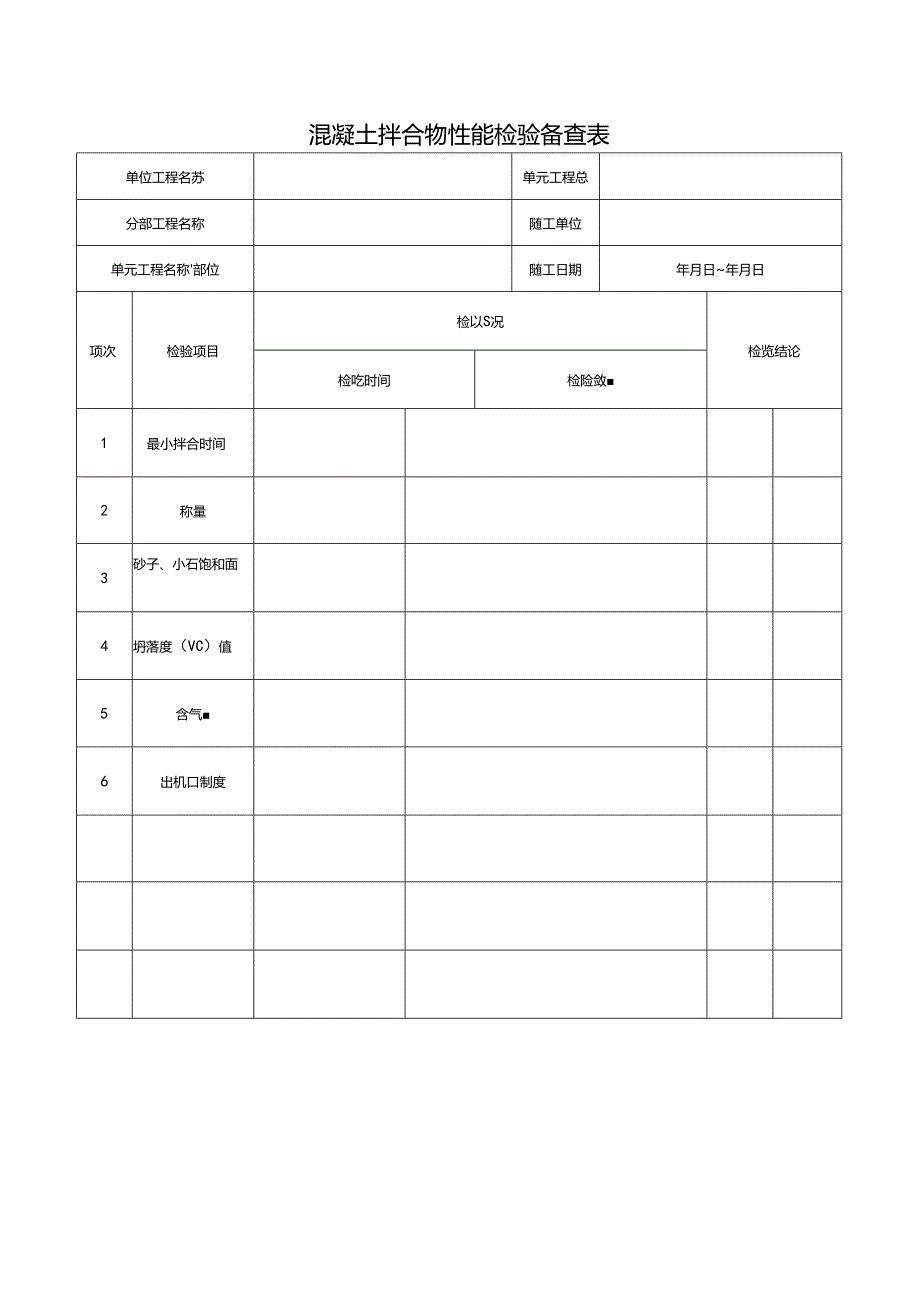 混凝土拌合物性能检验备查表.docx_第1页