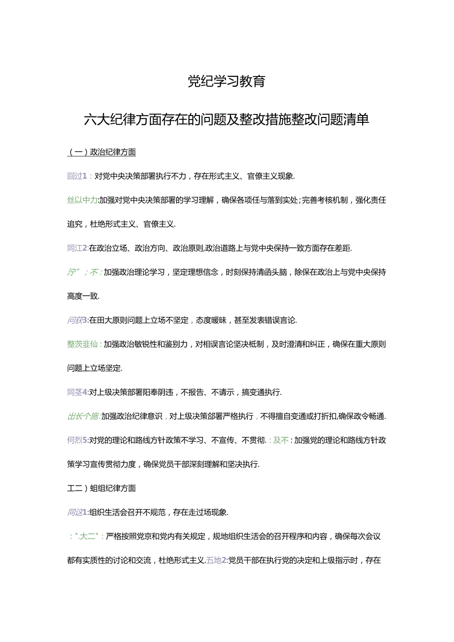 讲稿：六大纪律方面存在的问题及整改措施整改问题清单.docx_第1页