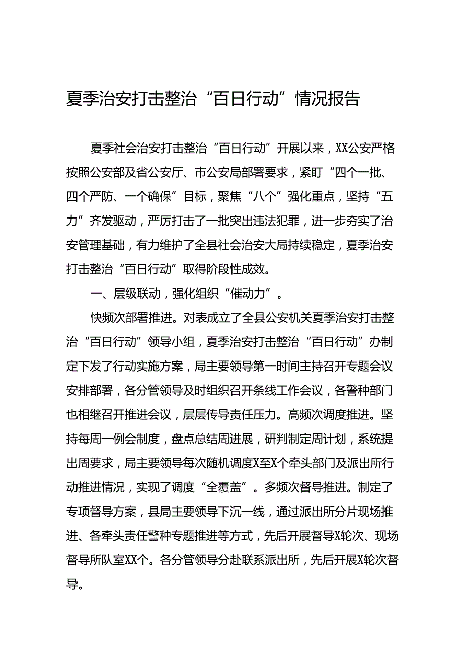 公安2024年全力推进夏季治安打击整治“百日行动”情况汇报(二十五篇).docx_第1页