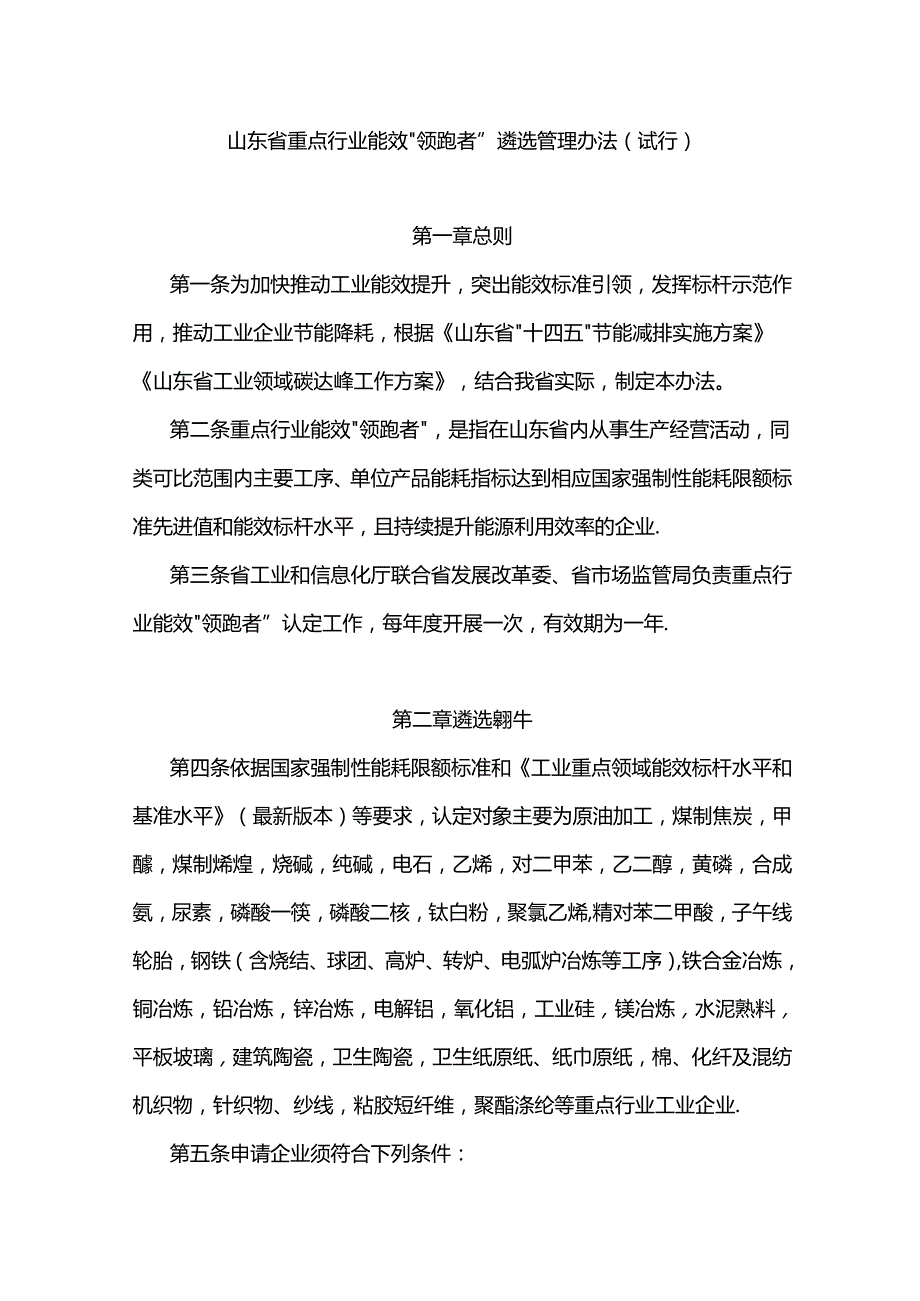 山东省重点行业能效“领跑者”遴选管理办法（试行）-全文及报告.docx_第1页