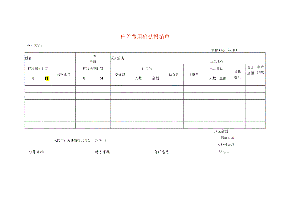 出差费用确认报销单模板.docx_第1页