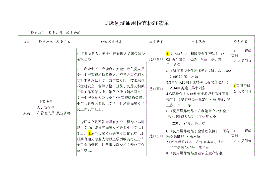 民爆领域通用检查标准清单.docx_第1页