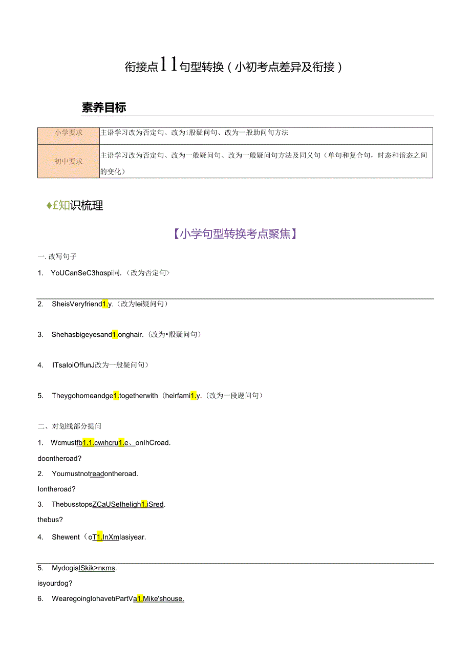 衔接点11 句型转换（小初考点差异及衔接）.docx_第1页