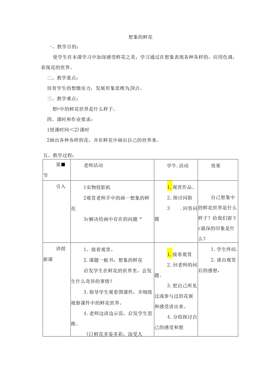 二年级上美术教案-想象的鲜花_岭南版.docx_第1页