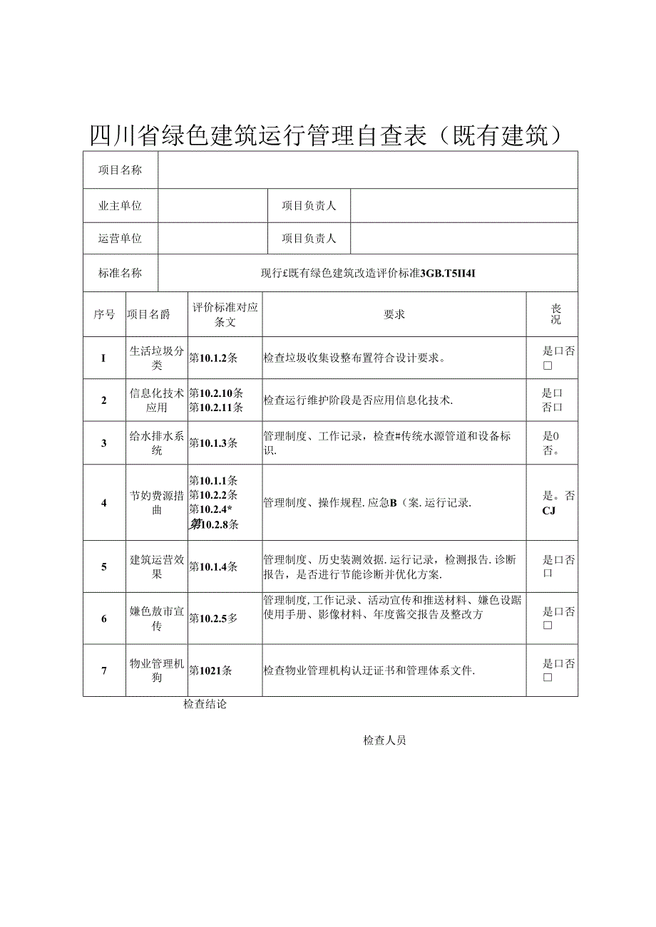 四川省绿色建筑运行管理自查表（既有建筑）.docx_第1页