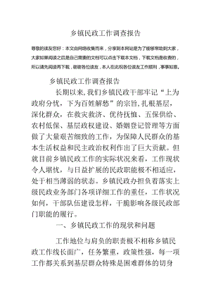 乡镇民政工作调查报告.docx