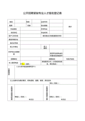 公开招聘紧缺专业人才报名登记表.docx