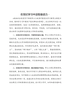 党纪学习教育研讨发言：在党纪学习中汲取奋进力量.docx