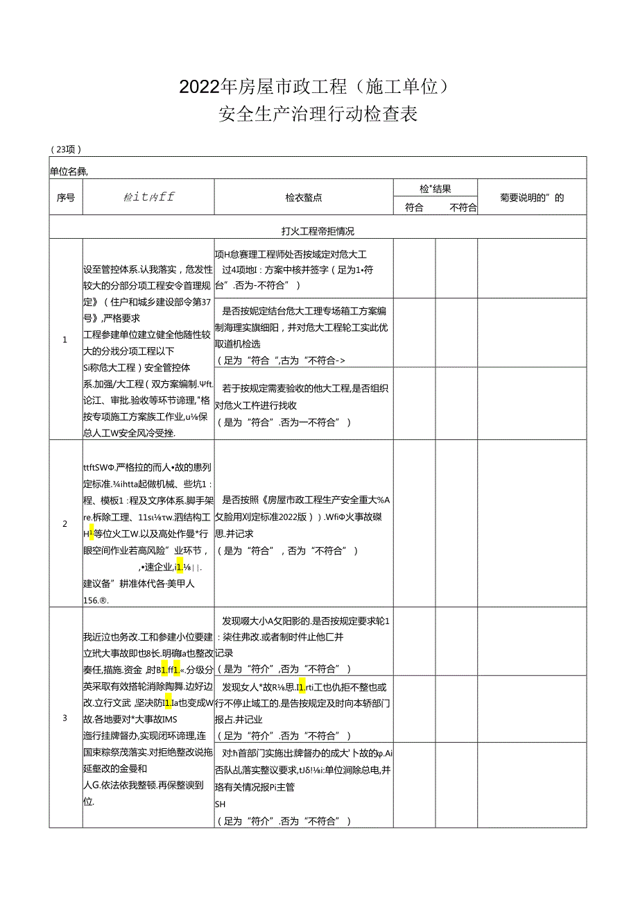 2022年房屋市政工程(监理单位)安全生产治理行动检查表.docx_第1页