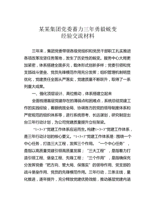 某某集团党委蓄力三年勇毅蜕变经验交流材料.docx